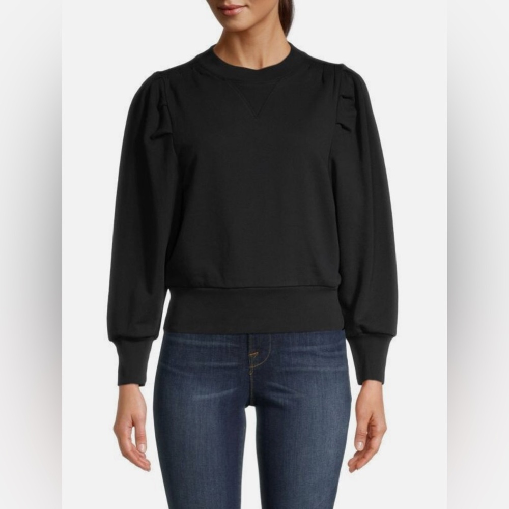 LOFT Black Ribbed Collar Top